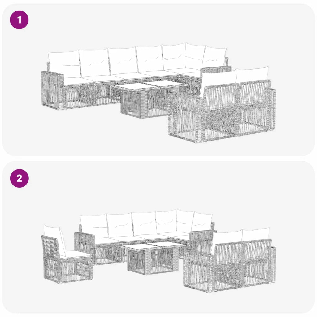 Set Divano da Giardino 9 pz Nero e Bianco Crema polyrattan 3436819