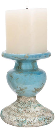 Supporto per candela in terracotta arrugginita, grande, blu