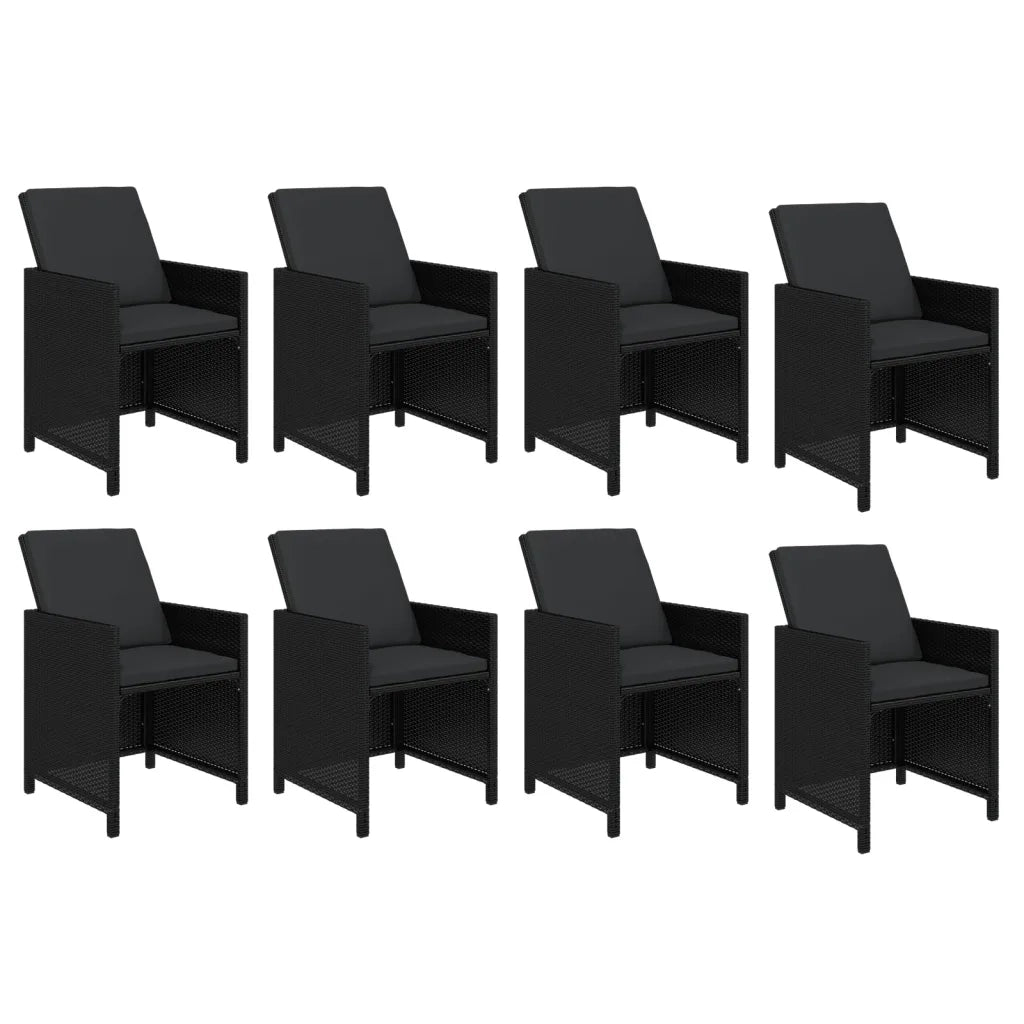 Set da Pranzo da Giardino 9 pz con Cuscini Nero in Polyrattan 3095558