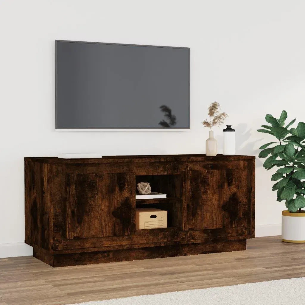 Mobile TV Rovere Fumo 102x35x45 cm in Legno Multistrato 819865