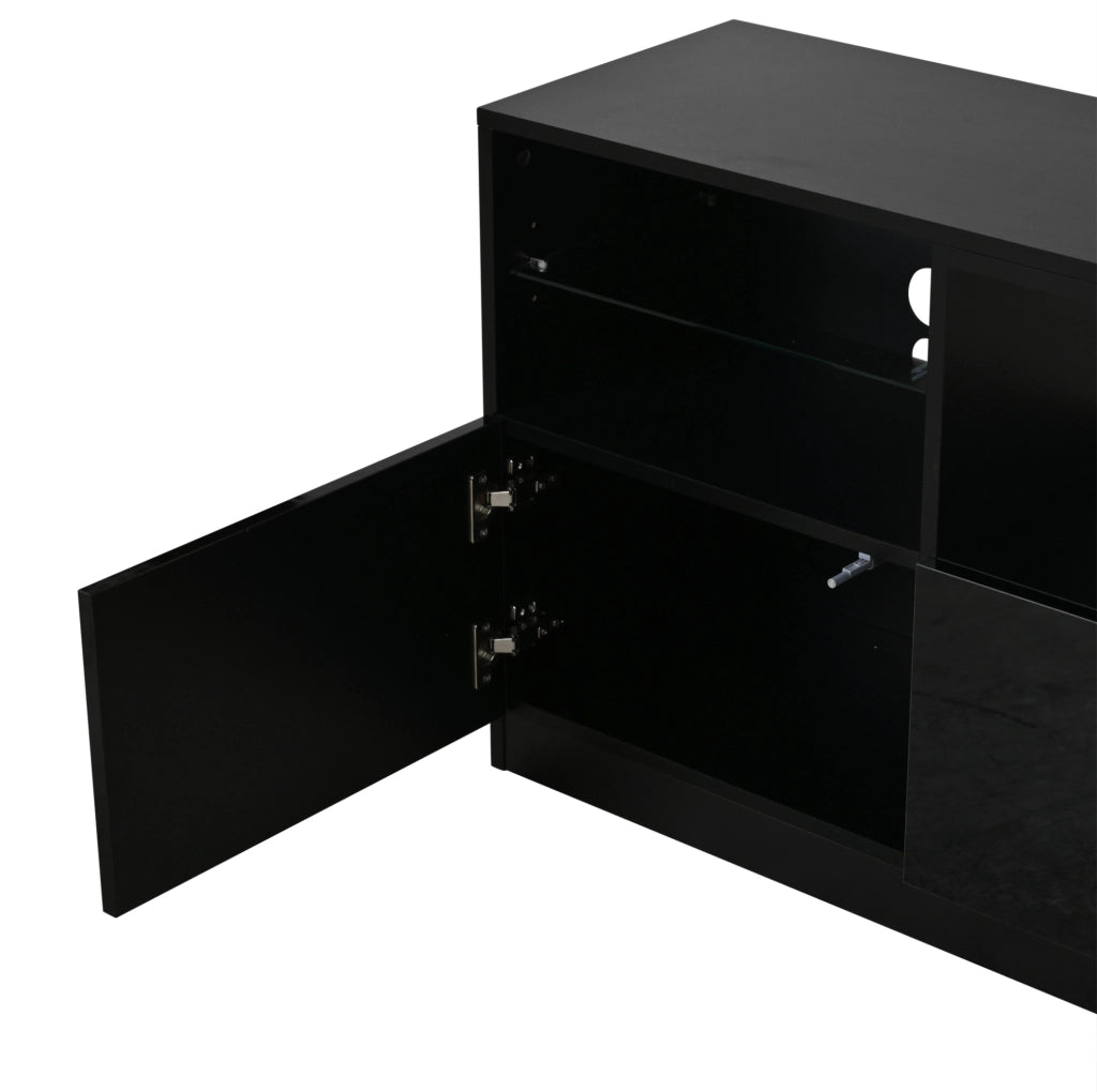 Mobile TV 180x35x60 cm con illuminazione LED; 4 ante e 8 vani; pannello truciolare nero