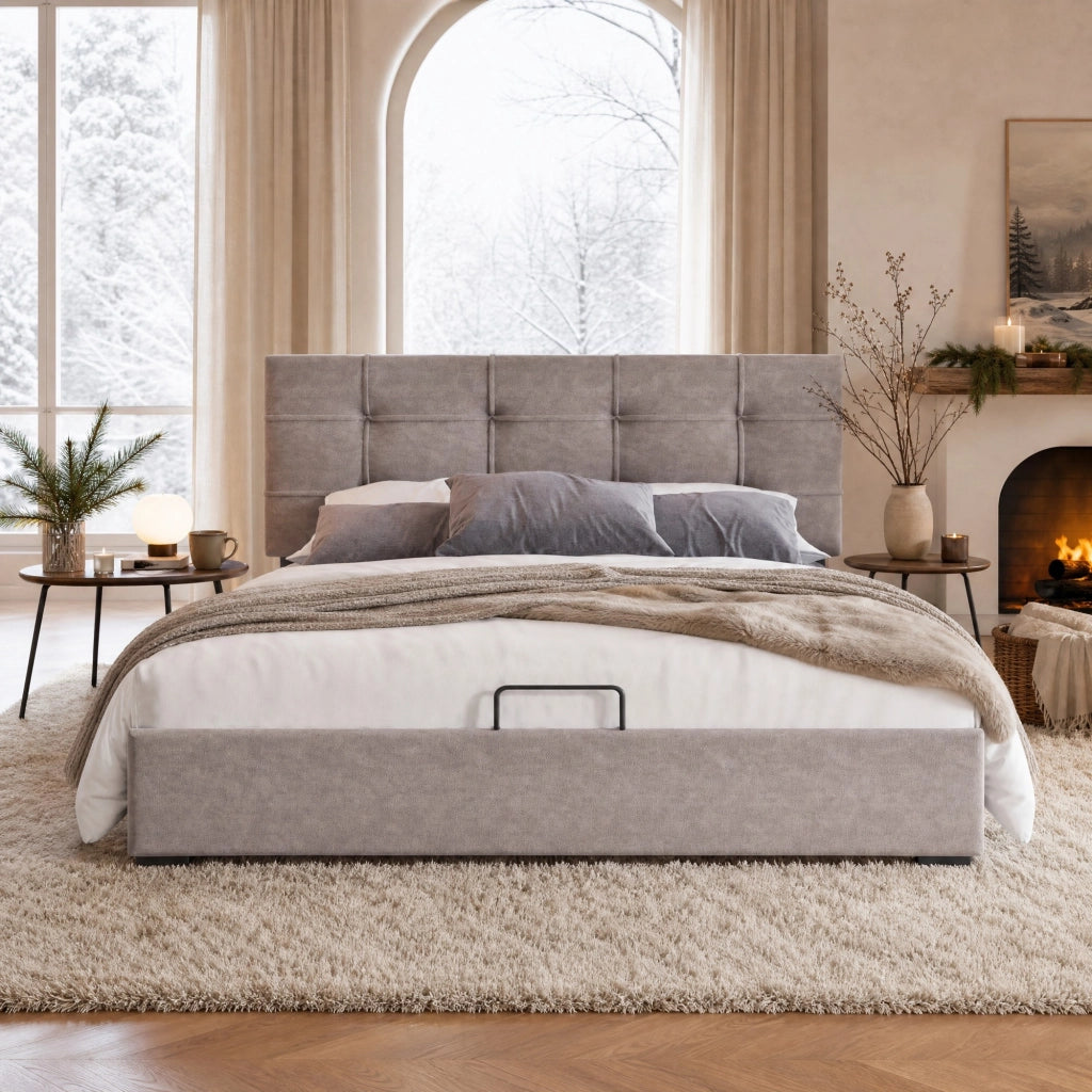 LETTO Matrimoniale 140x200 cm in Velluto Grigio Chiaro con contenitore