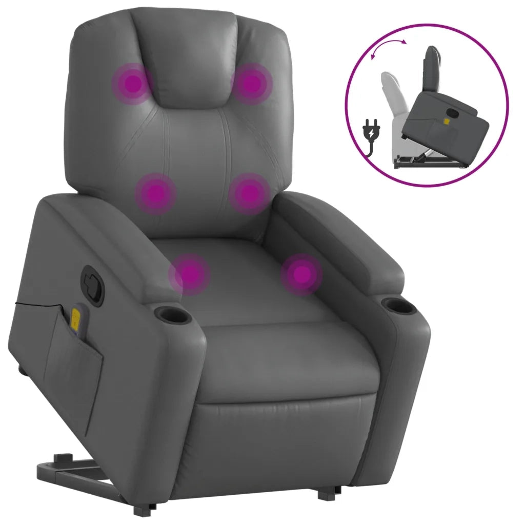 Poltrona | Sedia Relax Alzapersona Reclinabile Massaggio Grigio Similpelle