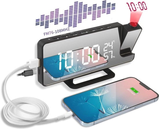 Proiettore con schermo retroilluminato e connessione USB - Alarme digitale con 6 livelli di luminosità e doppio allarme