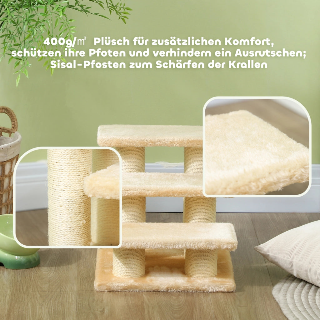 Tiragraffi per gatti con piattaforme e colonne in sisal per arrampicarsi e riposare in truciolato beige 45 × 35 × 34 cm