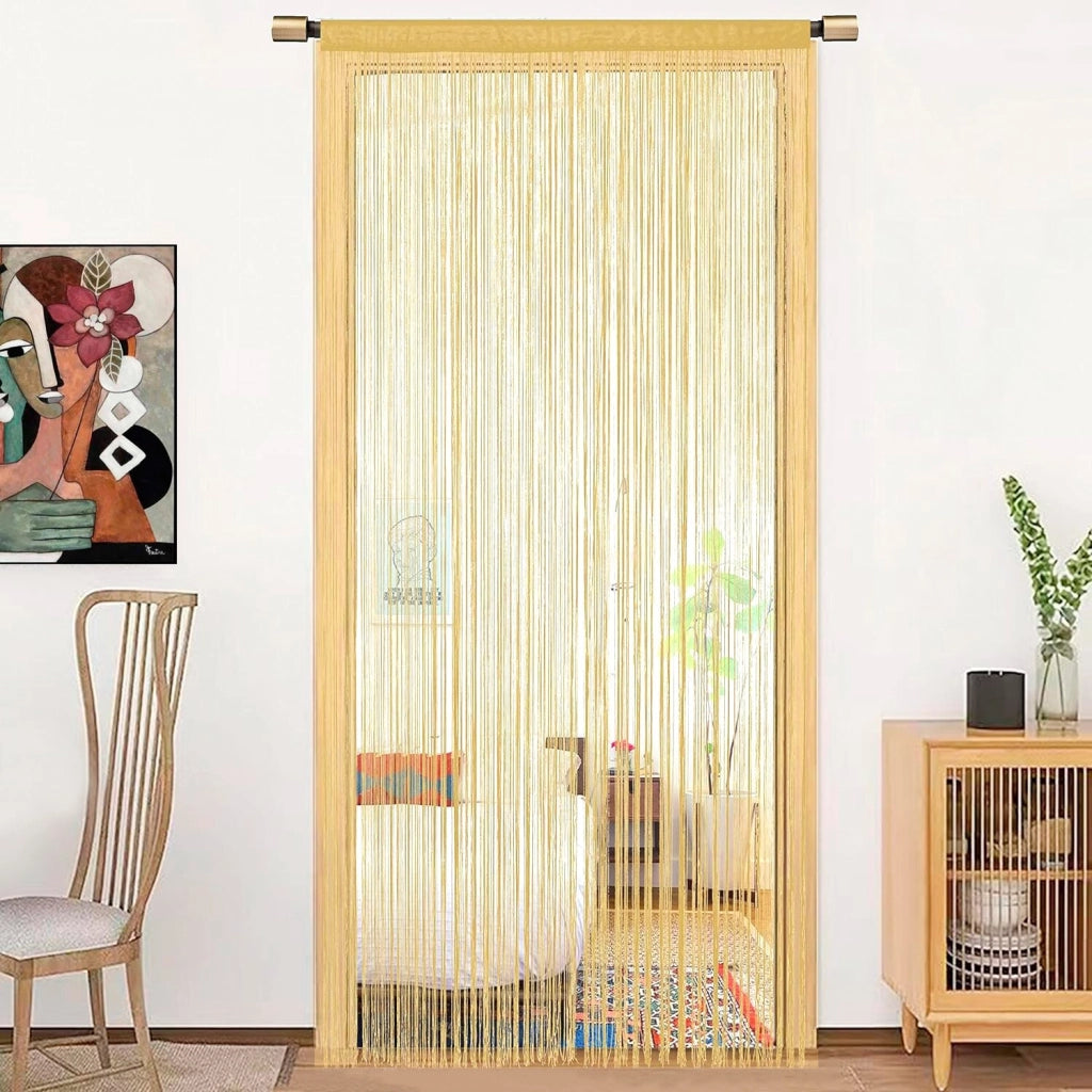 Tenda a Fili Elegante Per Porte Finestre Pannello 100x200 Cm Divisorio Camere Stanze Ambienti Oro