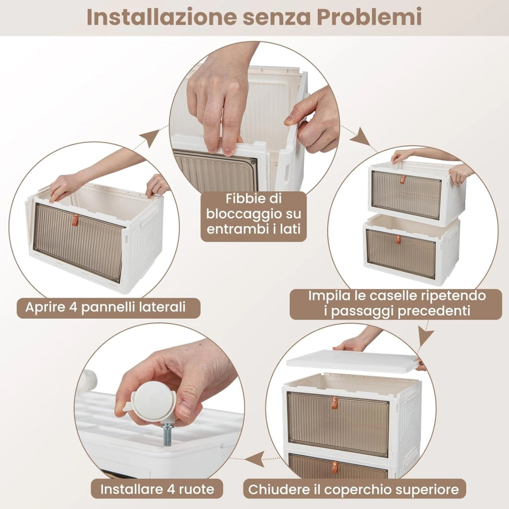 Scarpiera Pieghevole a 3/4/6 Piani, Mobile Multiuso Impilabile con Porte Trasparenti Magnetiche e Ruote Piroettanti Bloccabili, Contenitore con Coperchio per Cibi Giocattoli Abiti (6 Piani)