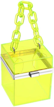 Portafoglio trasparente per donna, borsa clutch quadrata in acrilico trasparente con cinturino per viaggio ufficio, giallo/argento
