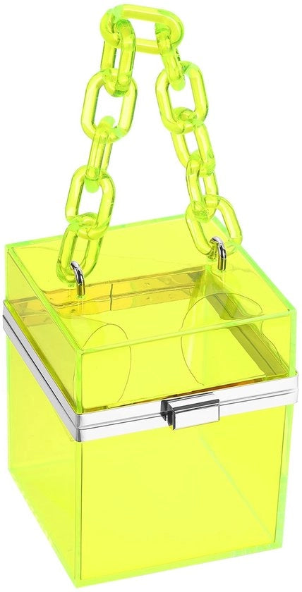 Portafoglio trasparente per donna, borsa clutch quadrata in acrilico trasparente con cinturino per viaggio ufficio, giallo/argento