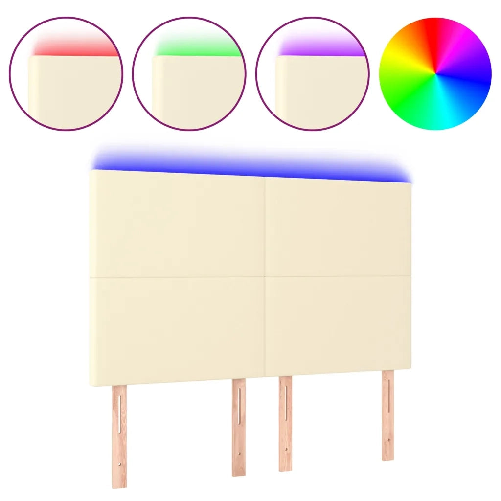 Testiera a LED-Testata con LED Crema 144x5x118/128 cm in Similpelle