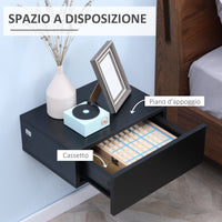 Set 2 Comodini Sospesi 1 Cassetto 40x30x15 cm in Legno Truciolare Nero