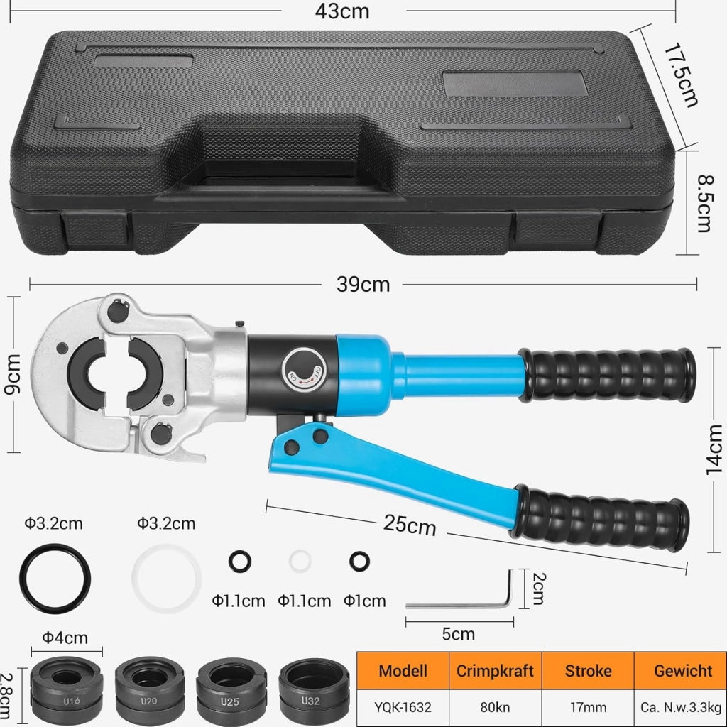 Crimpatrice Multistrato,Pressatrice Multistrato,Pinza Crimpatrice Idraulica con Testa Rotante a 360°,Tubo Composito Press pinza per tubo plastica e alluminio,Set di pinze per tubi a U16-20-25-32