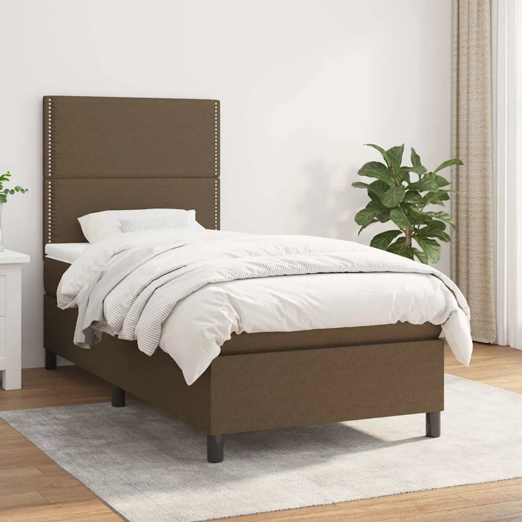 Letto singolo | Letto per adulti | Giroletto a Molle con Materasso Marrone Scuro 90x190cm Tessuto