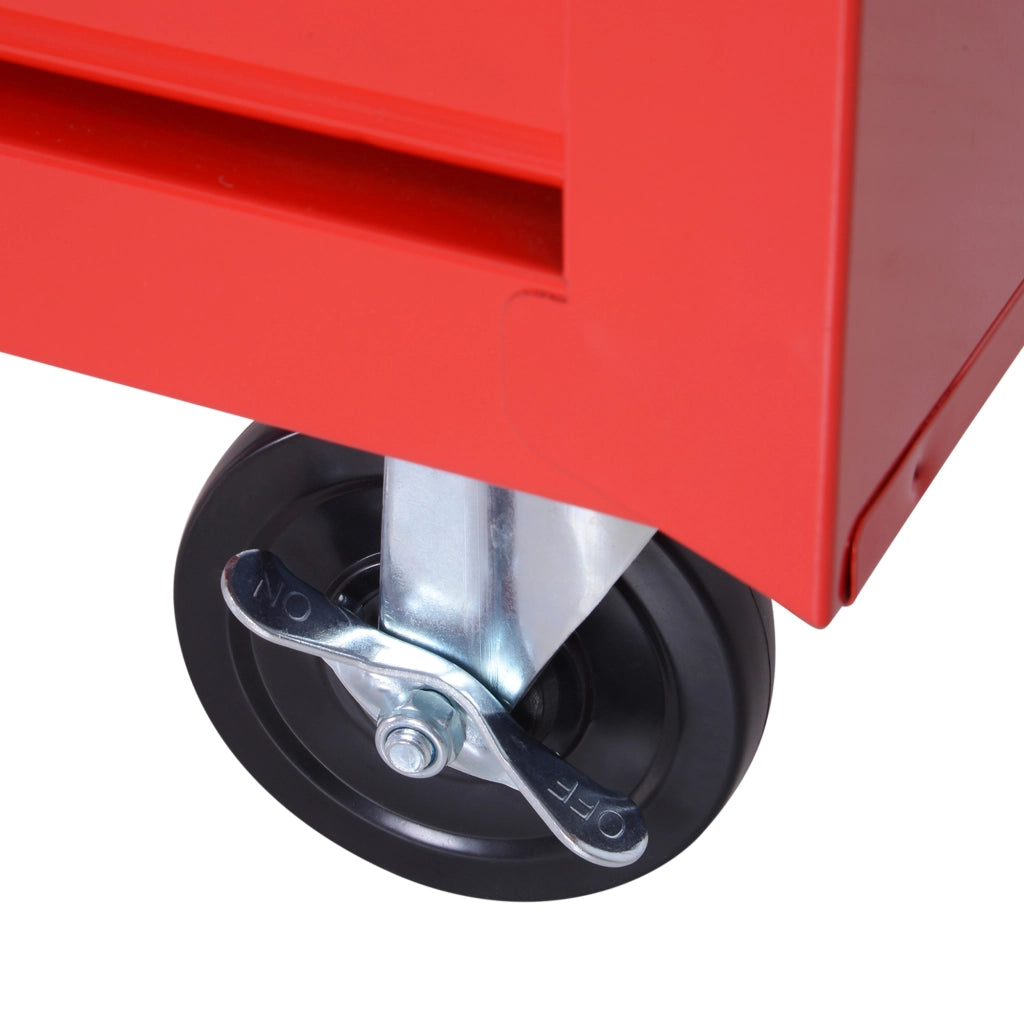 Carrello Portautensili 69x33x75 cm Rosso in Acciaio con 7 Cassetti, Serratura e 4 Ruote