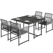 Set Giardino 5 Pezzi con Tavolo Vetro e 4 Sedie Pieghevoli ¨C zephmum ¨C Grigio
