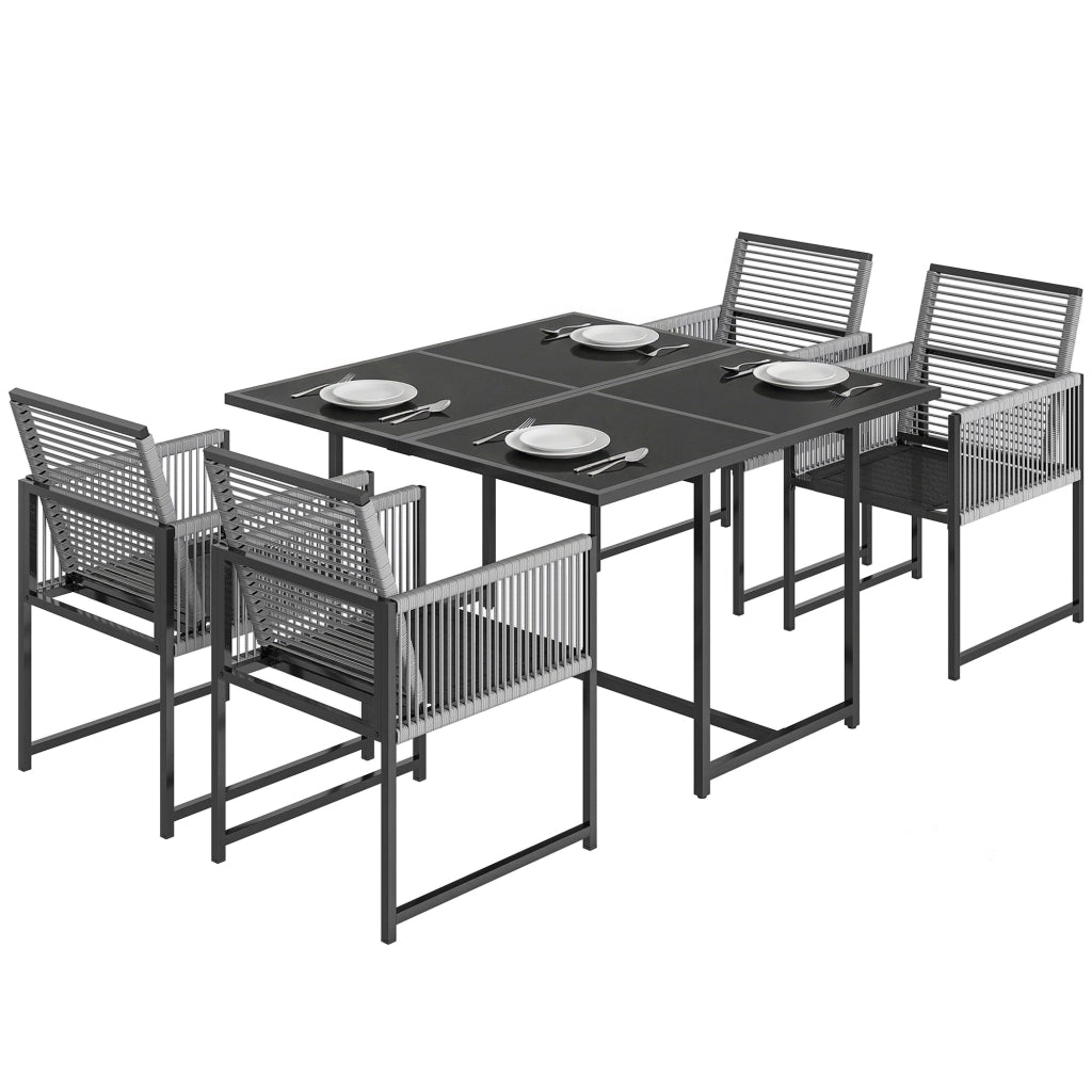 Set Giardino 5 Pezzi con Tavolo Vetro e 4 Sedie Pieghevoli ¨C zephmum ¨C Grigio
