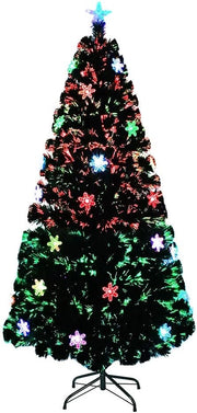 Albero di Natale artificiale 210 cm, albero di Natale artificiale con fiocco di neve e punta a stella, albero di Natale in fibra di vetro colorato, cambio colore automatico