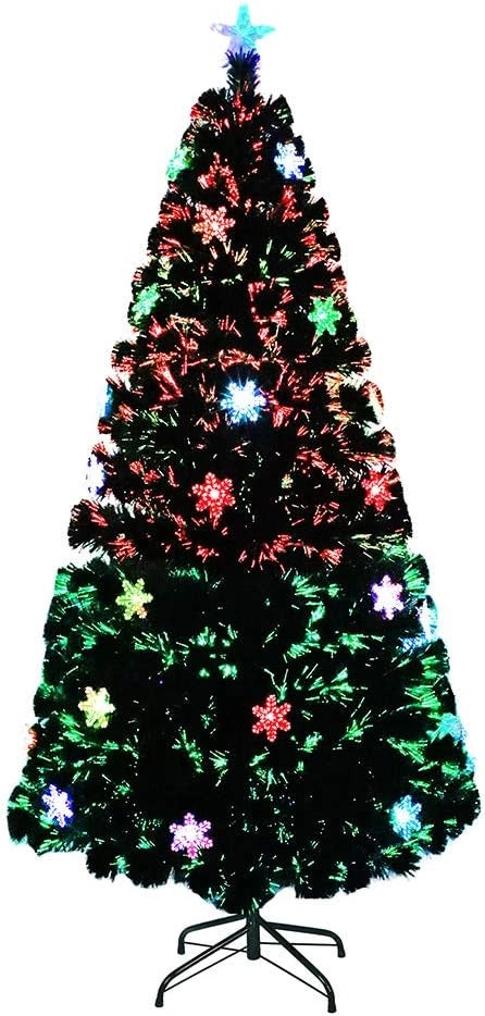 Albero di Natale artificiale 210 cm, albero di Natale artificiale con fiocco di neve e punta a stella, albero di Natale in fibra di vetro colorato, cambio colore automatico