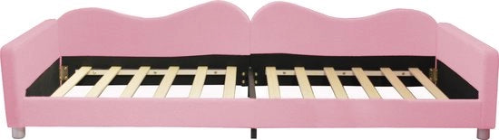 Letto per bambini 90x200cm senza materasso, letto con copertura in tessuto, letto per ragazzi, letto per bambini rosa.
