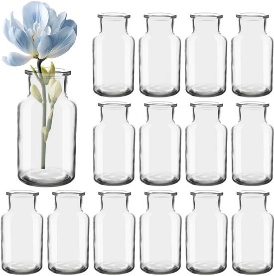 Set di Vasi in Vetro Mini da 15, 250 ml, Vasi per Fiori, Vasi da Tavola, Vasi in Vetro, Flessi Decorativi, Flessi in Vetro in Lotti, Flessi in Vetro per Decorazione di Tavola, Accessori per Tavola, Matrimonio