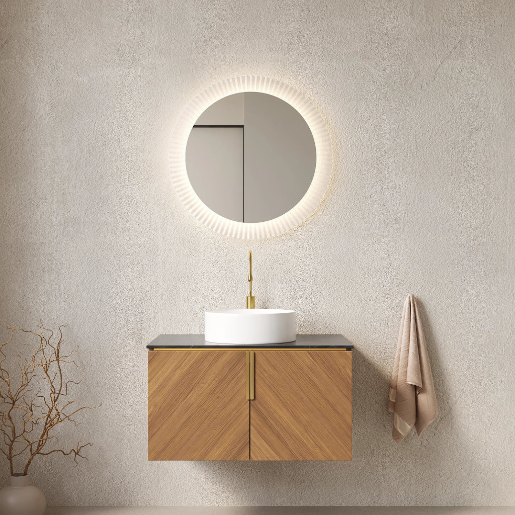 Mobile sottolavabo da bagno con lavabo in ceramica e 2 ante, chiusura ammortizzata, rovere marrone, per bagno, 76 cm