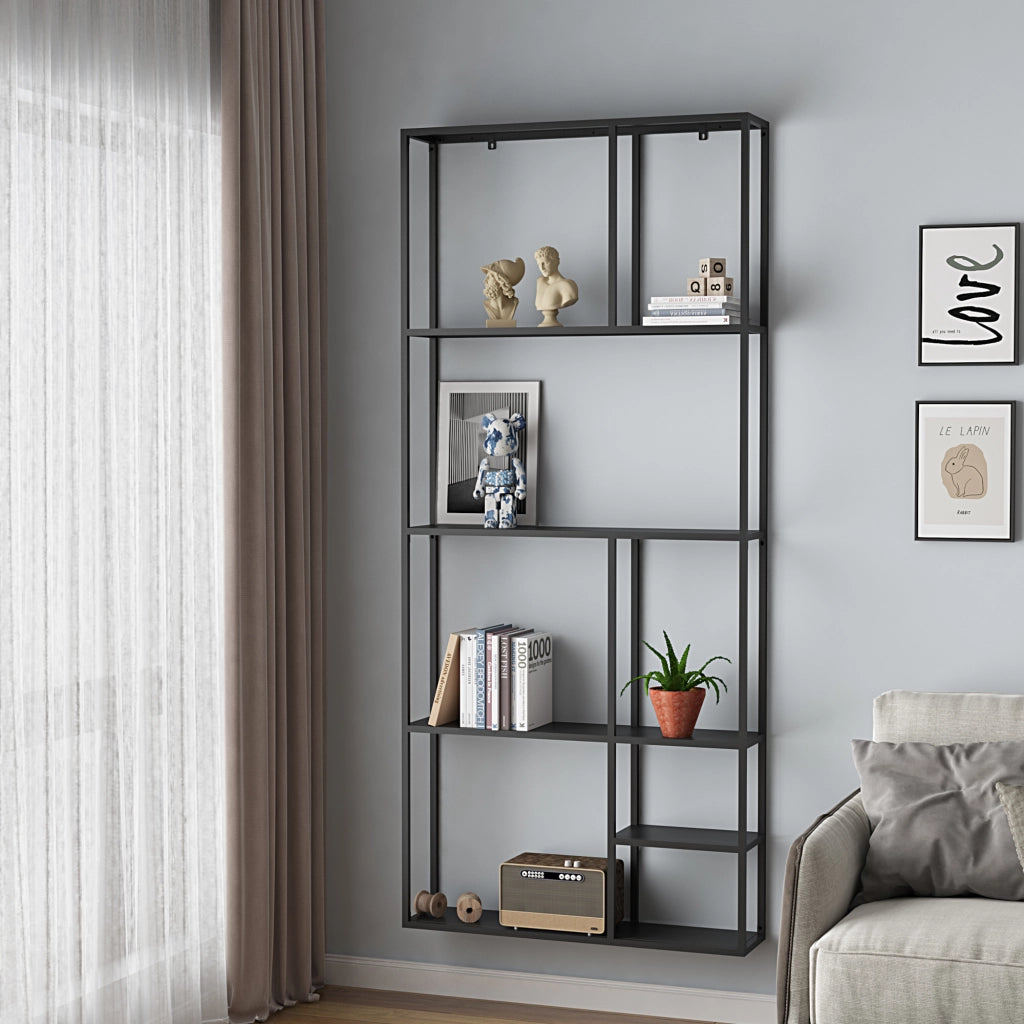 Scaffale da Parete Jämijärvi in Acciaio con Scomparti Aperti 180 x 80 x 18 cm Nero, opaco [en.casa]