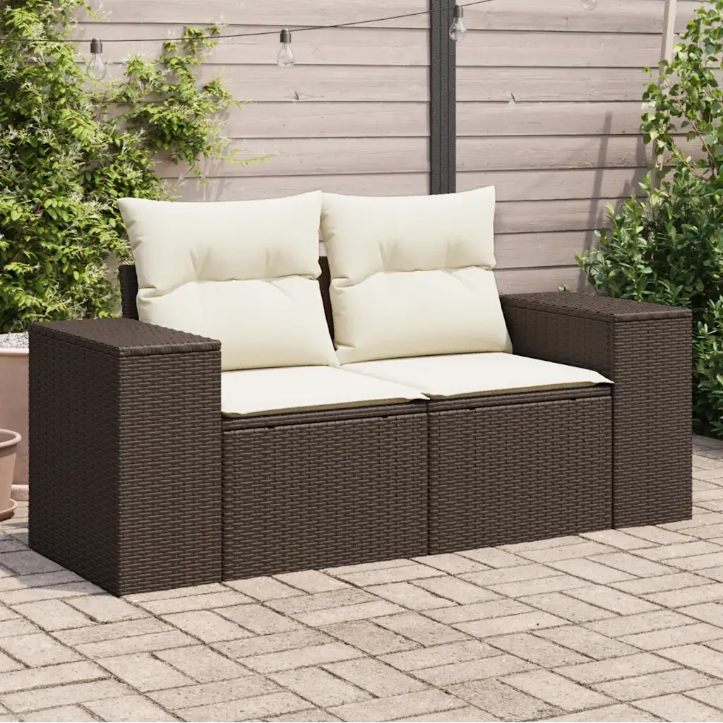 Divano da Giardino a 2 Posti con Cuscini-Sofa da Giardino-Divano da esterno in Polyrattan Marrone 588489