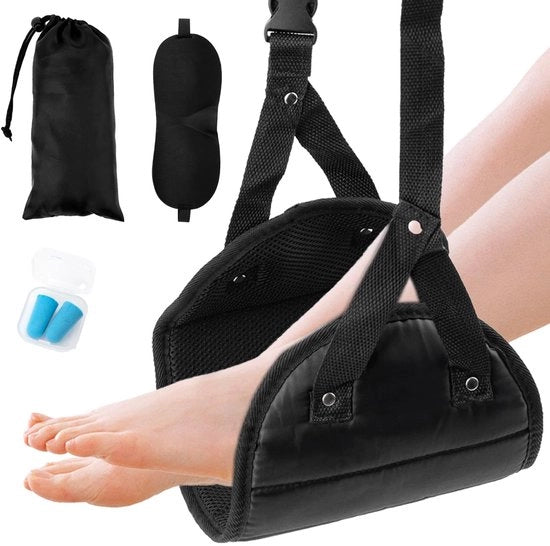 Sostegno per piedi per aereo, Banca per piedi di alta qualità con schiuma, Supporto per piedi per aereo portatile e regolabile, Offre comfort durante i lunghi viaggi, Nero