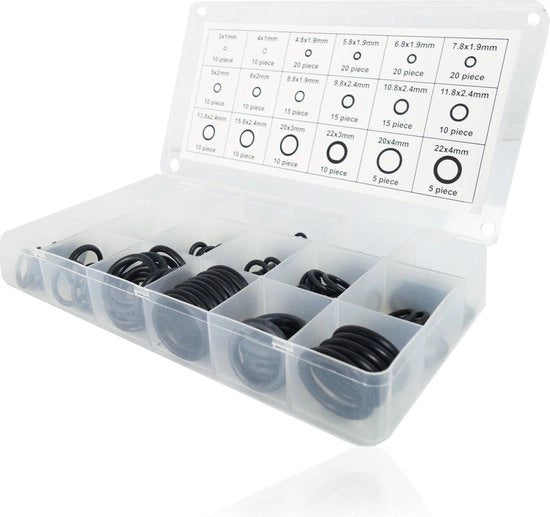 Set di anelli di sigillatura in gomma da 225 pezzi, configurati Ø 3-22 mm