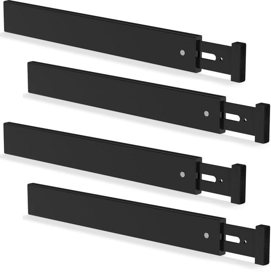 Set di 4 divisori di cassetto regolabili in bambù (44-55 x 1,5 x 5,7 cm, nero), divisori di cassetto per cucine, organizzatore di cassetto per cucine