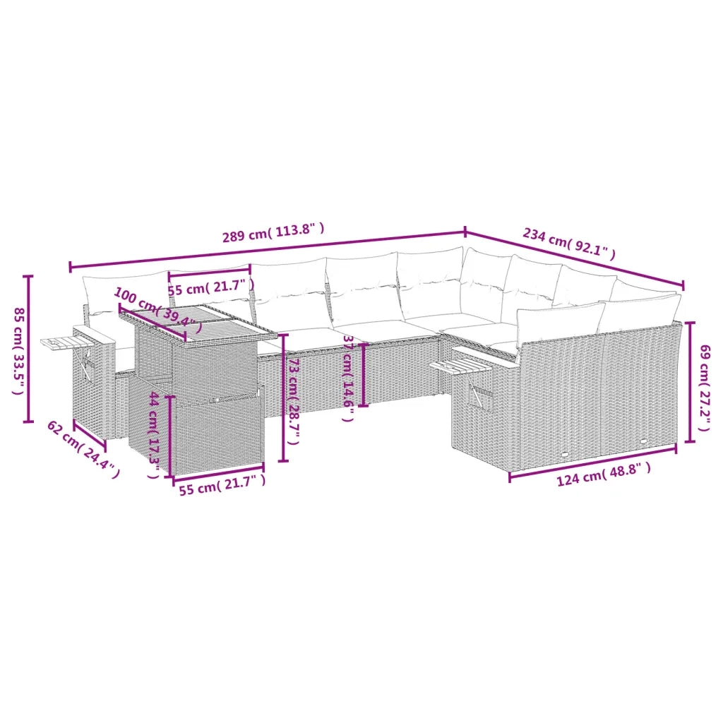 Set Divano da Giardino 10 pz con Cuscini Beige in Polyrattan 3273684