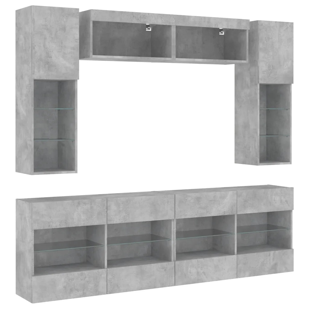 Set Mobili TV a Muro 6 pz con Luci LED Grigio Cemento
