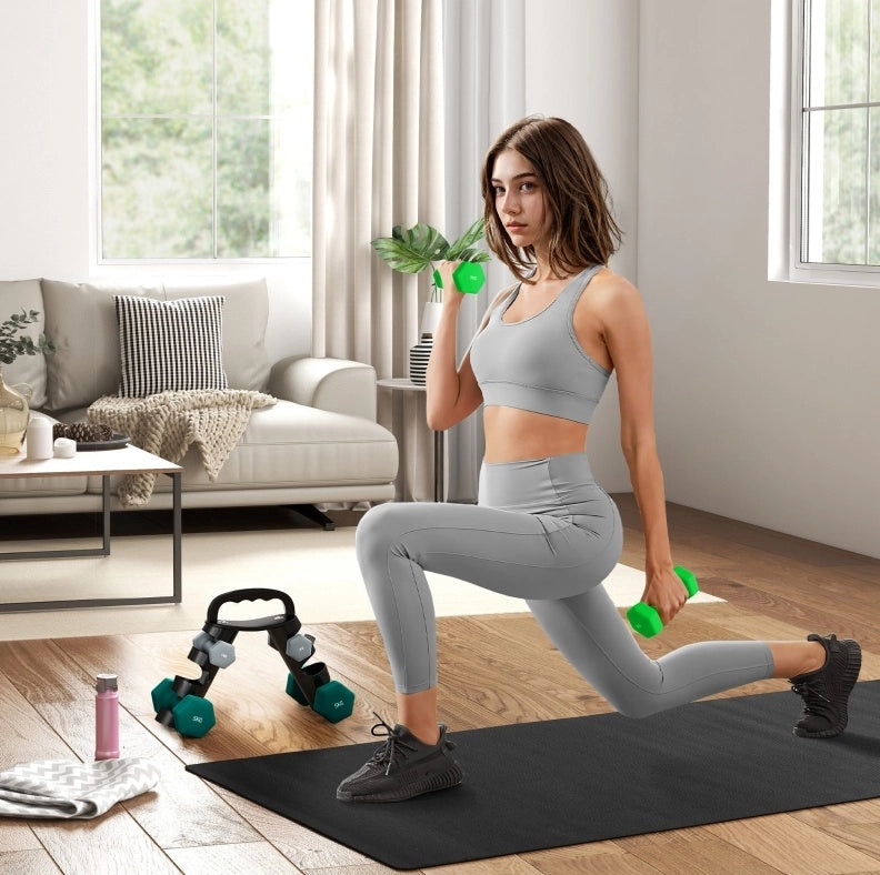Set manubri ULEVR 6 pezzi da 1, 3 e 5 kg con supporto trasformabile in kettlebell, grigio e nero