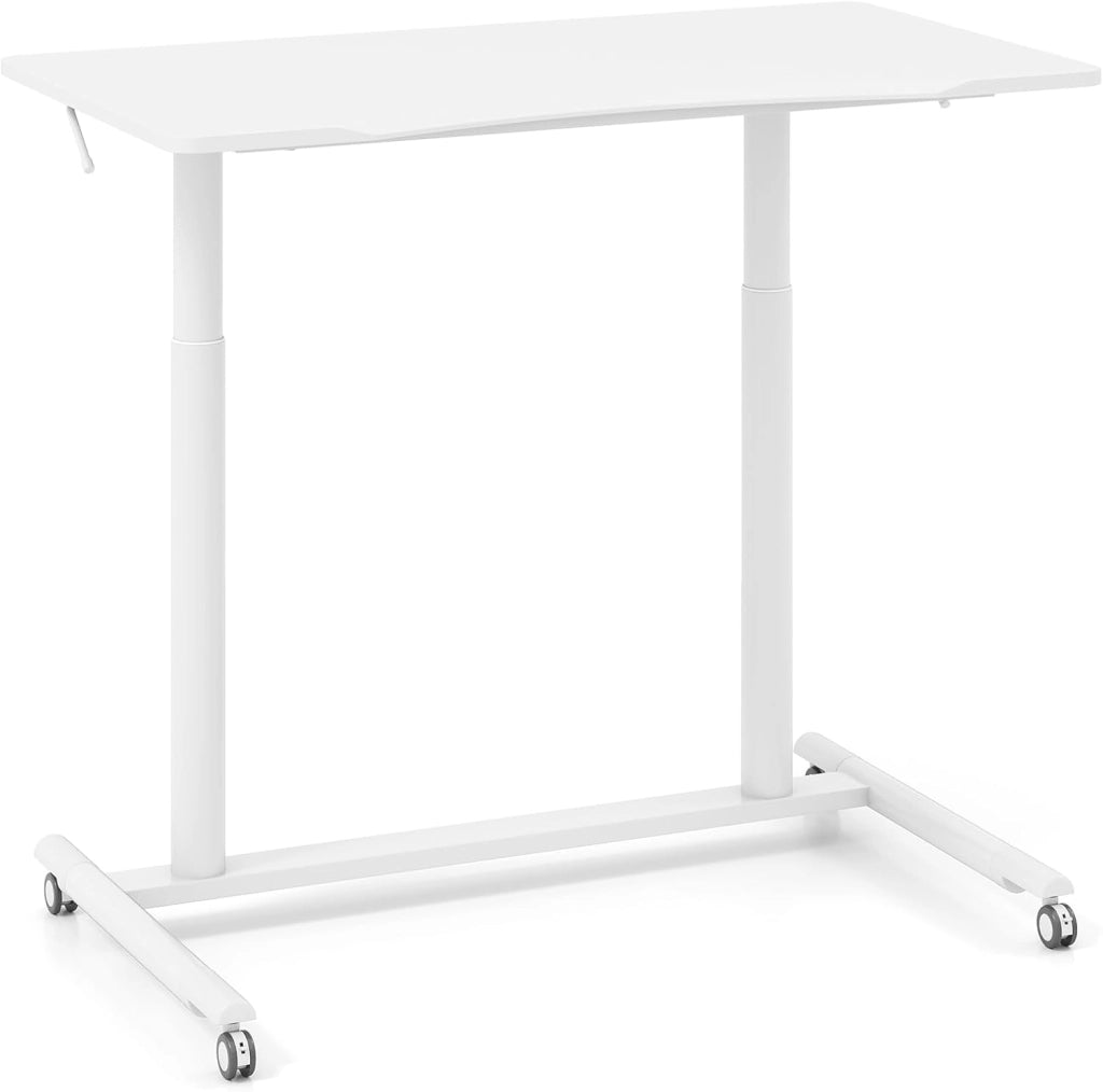 Scrivania Mobile Regolabile in Altezza, Scrivania Sit Stand con Ruote Bloccabili e Struttura in Metallo, Tavolino Laterale da Divano a Forma di C (Naturale)