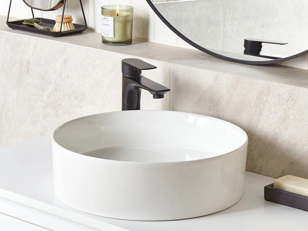 Lavabo da bagno in ceramica ⌀ 40 cm Bianco stile glamour