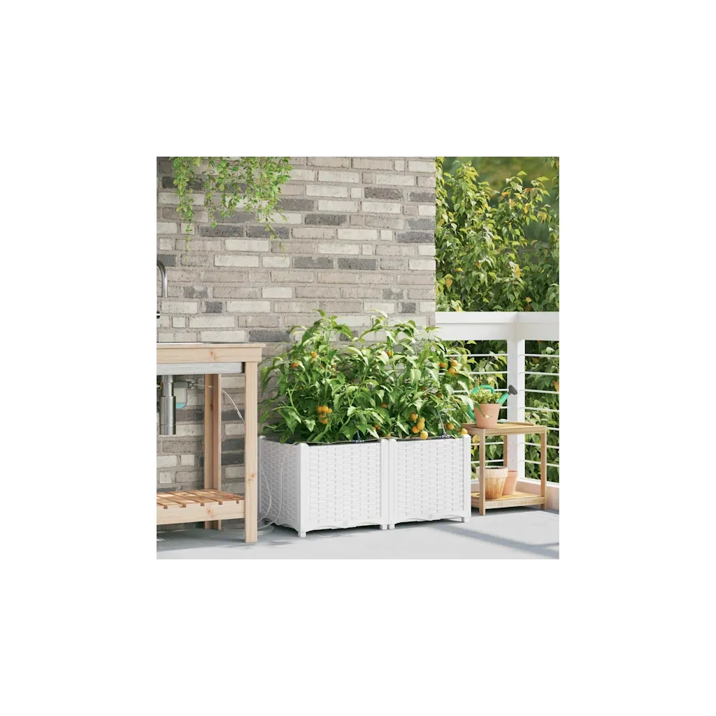 2 pz Fioriere | Cassetta per fiori | Vaso da giardino Bianco 80 x 40 x 37,5 cm Plastica