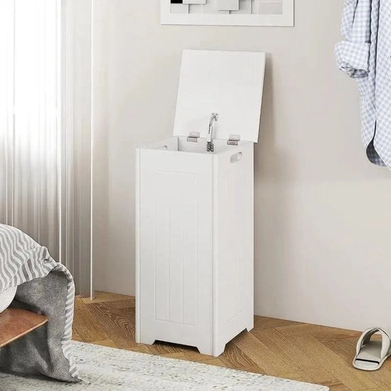 Contenitore per la spazzatura 34L con coperchio in metallo a cardini per la stanza da bagno, grande capacità, bianco