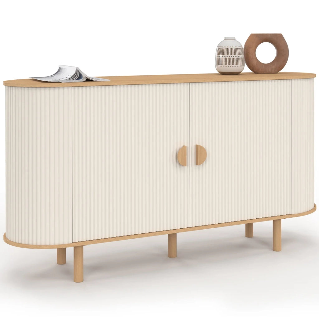 IDMarket - Credenza KANEL a 2 ante beige e legno effetto scanalato da 140 cm
