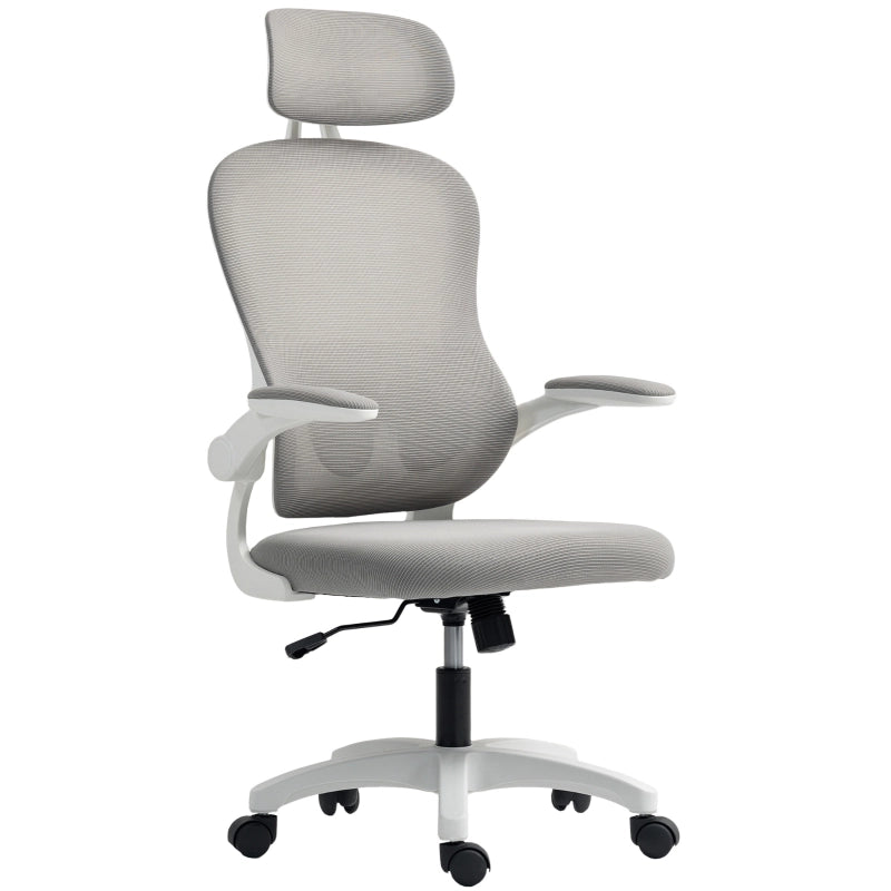 SEDIA UFFICIO ergonomica con schienale in rete grigio, braccioli ribaltabili