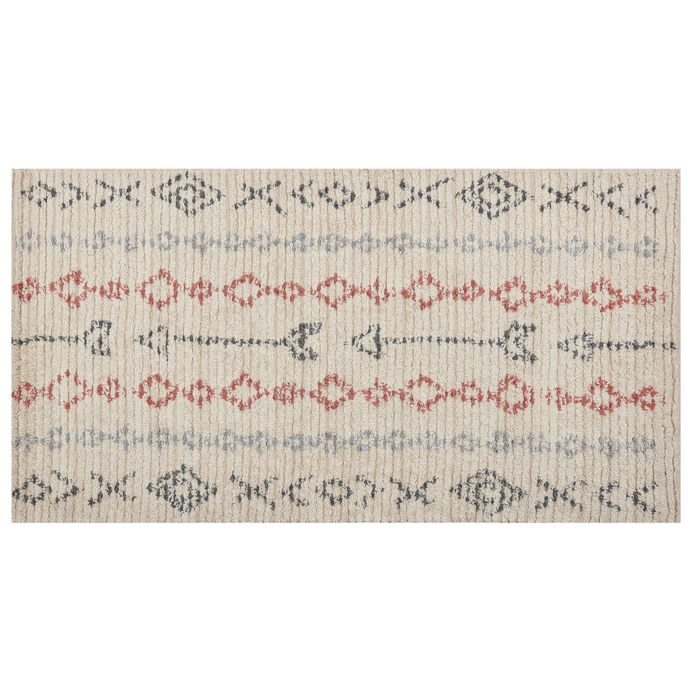 Tappeto in cotone beige 80 x 150 cm minimalista fatto a mano motivo geometrico soggiorno camera da letto