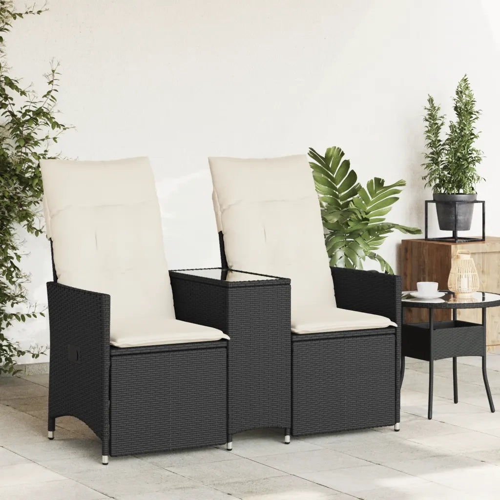 Divano Giardino Reclinabile 2Posti con Tavolino-Sofa da Giardino-Divanetto da esterno Nero Polyrattan 276601