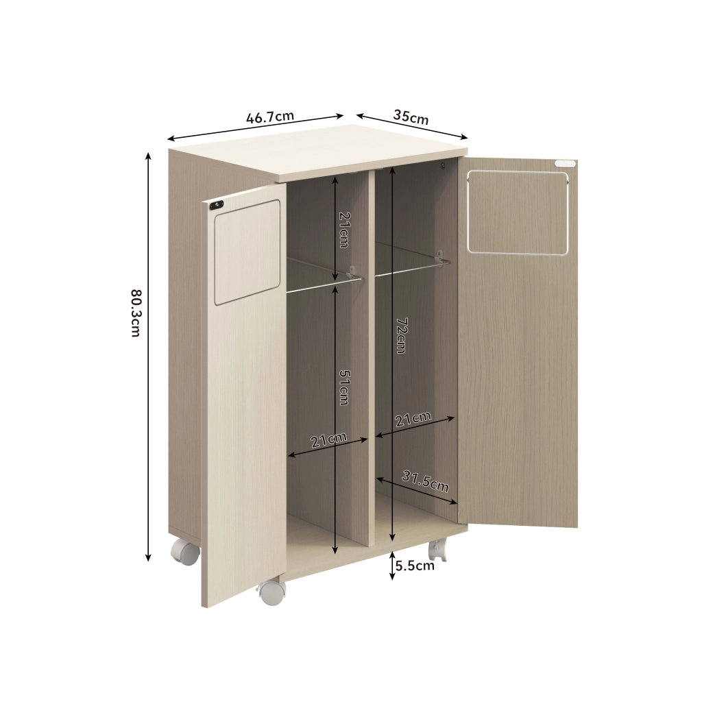 Mobile contenitore per raccolta differenziata con 2 vani, 4 ruote, per cucina e sala da pranzo, in MDF bianco, 46,7 × 35 × 80 cm