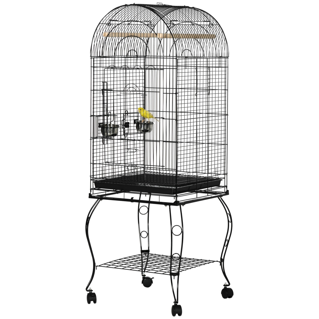 Gabbia per Uccelli con Supporto e Ruote ¨C Zephmum ¨C Nero 51x51x153 cm