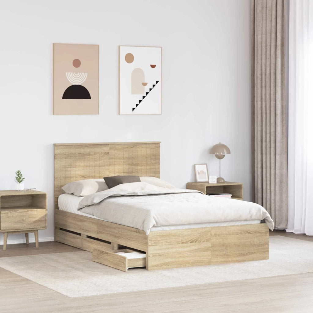 Letto matrimoniale | Letto per adulti | Struttura del letto con cassetto Rovere Sonoma 120 x 200 cm