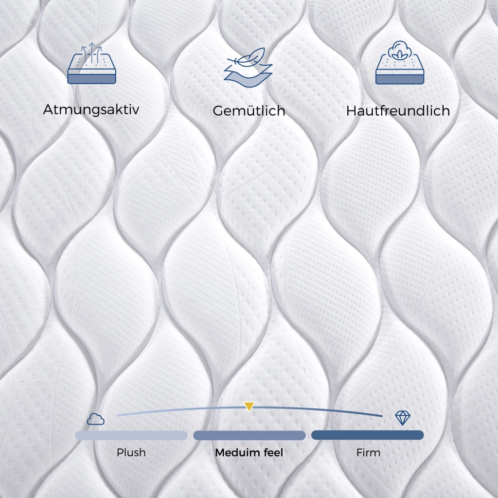 Materasso singolo 90 × 200 cm a 7 zone con molle insacchettate e memory foam, certificazione OEKO-TEX, bianco grigio