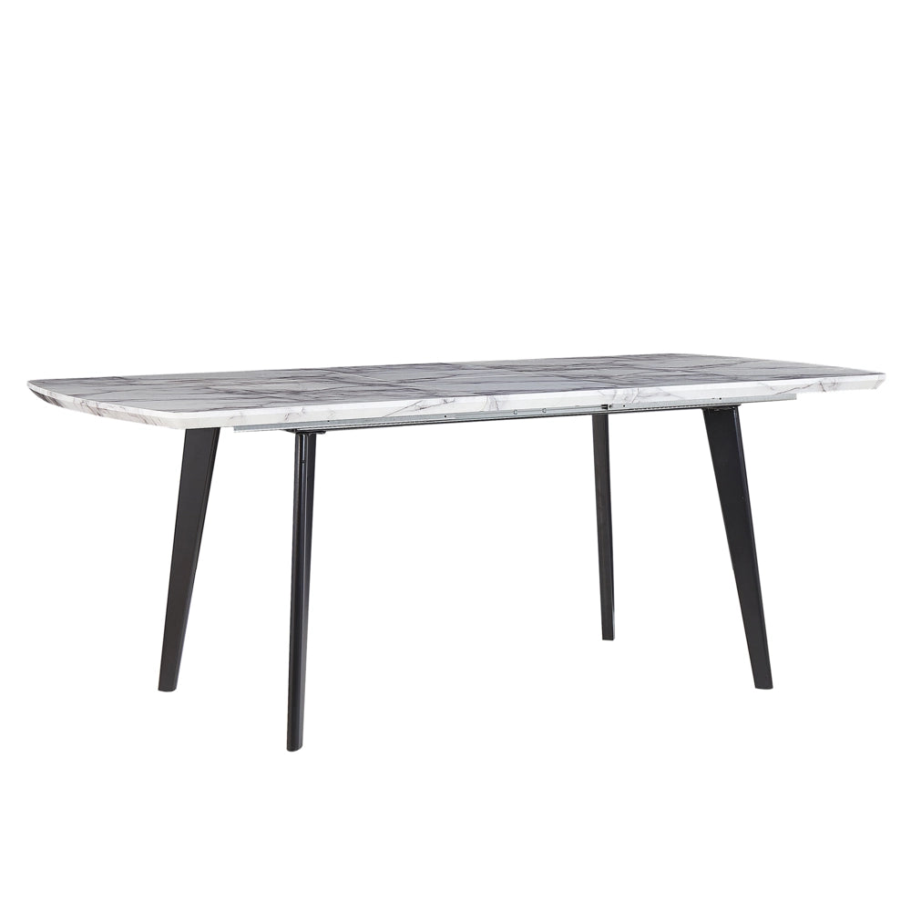 Tavolo da Pranzo Effetto Marmo MDF Gambe in Ferro Nero Piano Allungabile Rettangolare 160/200 x 90 cm
