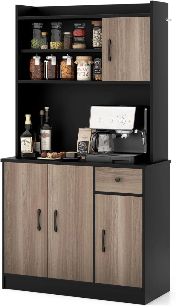 Armadio da cucina da 180 cm, con piano di lavoro, armadietto alto da cucina, armadietto con 4 ripiani regolabili, armadietto multiuso
