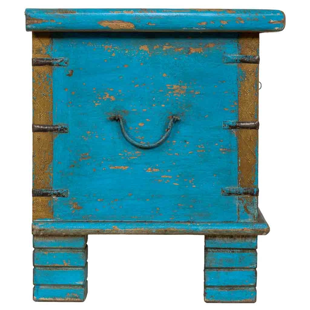 Baule in legno blu fatto a mano 115x40x45h cm