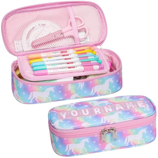 Etui per bambine - grande custodia per bambini, custodia per bambine per la scuola, 2 compartimenti e tavoletta per penne all'interno