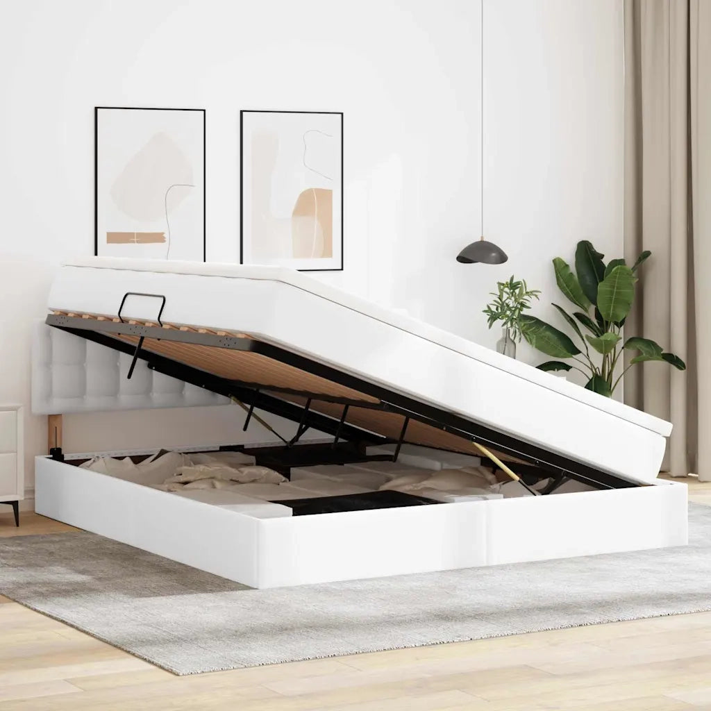 Letto con contenitore e materasso Bianco Puro 180 x 200 cm